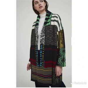 Anthro Aldomartins Wool Alpaca Mixed Design Long Cardigan Sweater Coat US 4